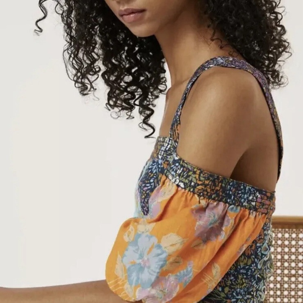 Anthropologie - Love the Label Colorful Patchwork Off the Shoulder Crop Top - Picture 2 of 10